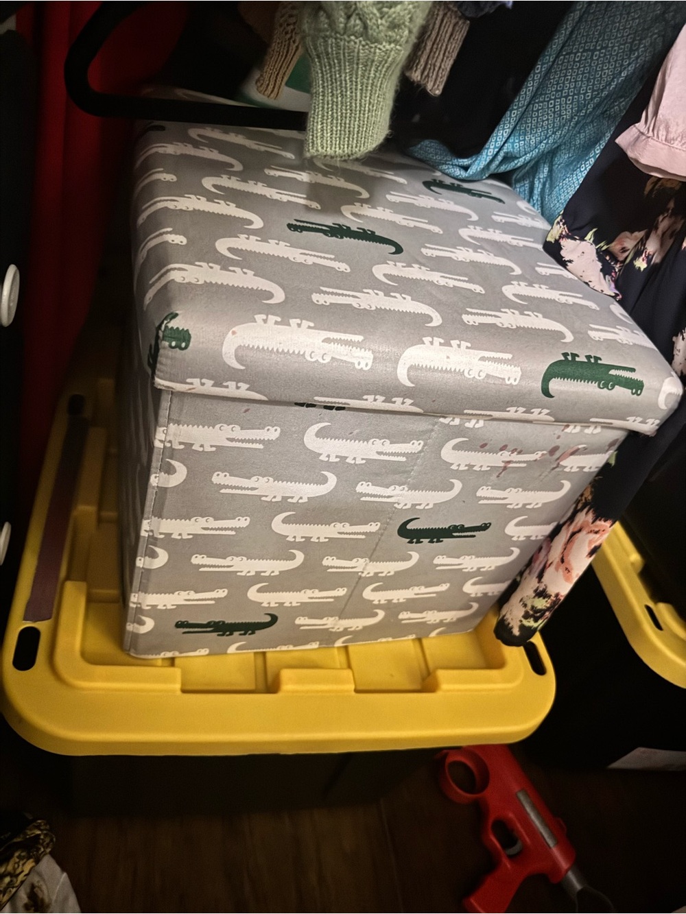 Target Grey Crocodile Print Blanket and 2 Storage Ottoman with Green Accents